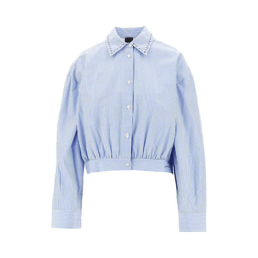 Pinko Striped Cropped Shirt With Studded Collar